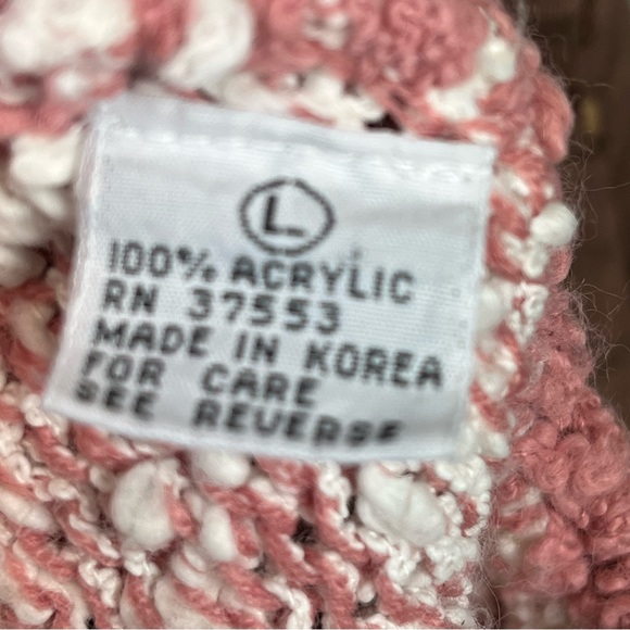 Vintage Creamy White/Pink Floral Appliqué Chunky Knit Sweater Large - Picture 12 of 15